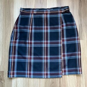Charter Club Navy and Burgundy Plaid Pencil Skirt